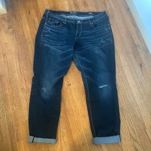 Silver Jeans-Fluid Denim-Boyfriend Sz 18/L29 Dark Wash Distressed